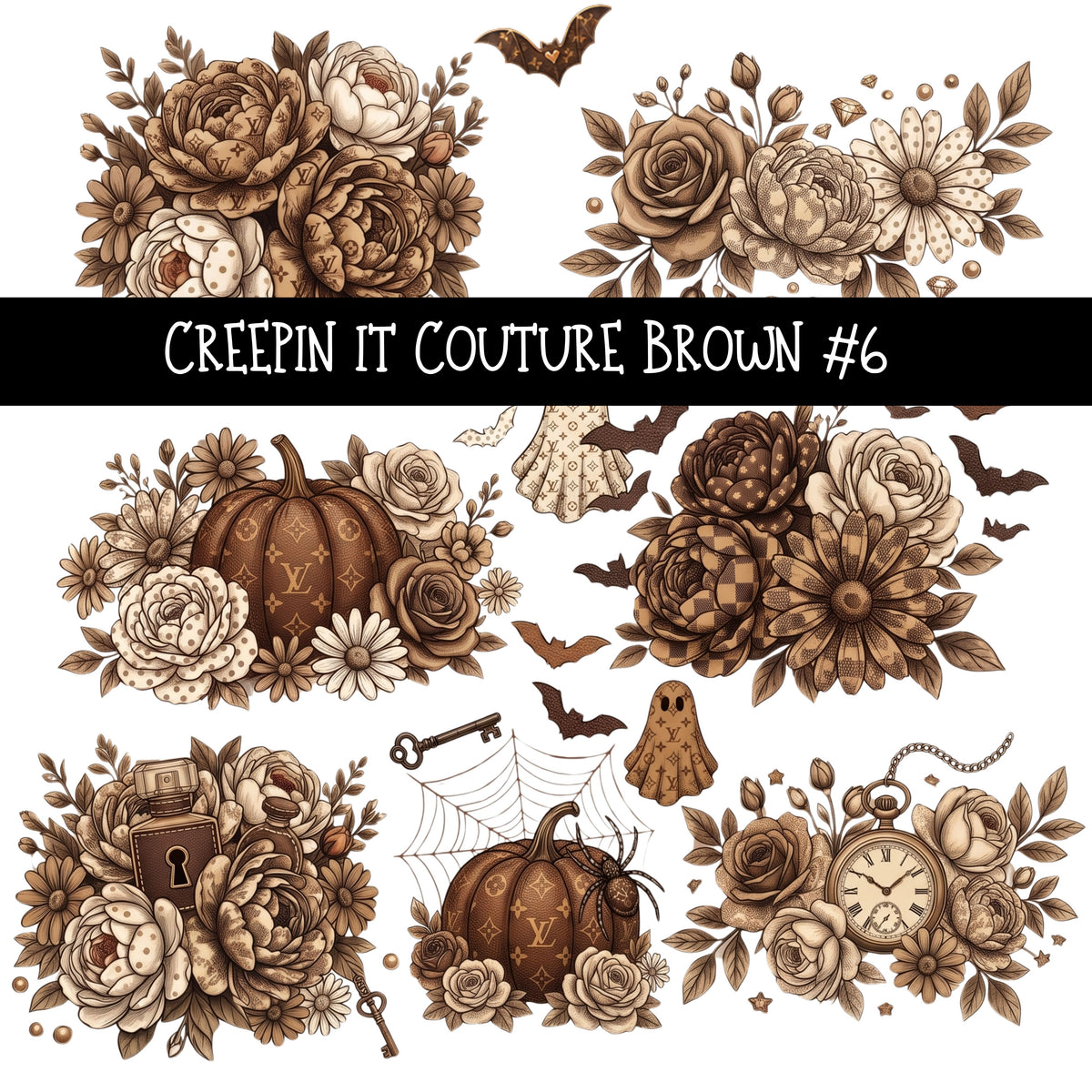 Creepin it Couture Brown UV DTF Decal sheets 9 Designs available