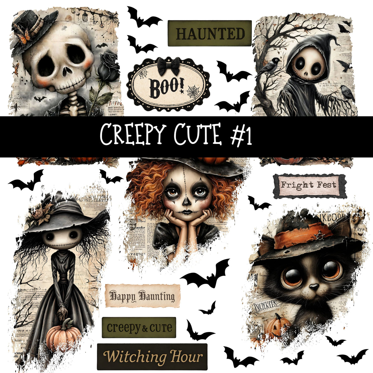 Creepy Cute Torn Pages UV DTF Decal sheets 2 Designs available