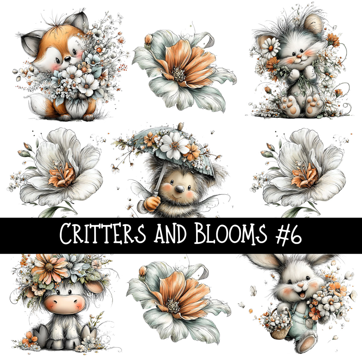 Critters and Blooms UV DTF Decal sheets 6 Designs Available