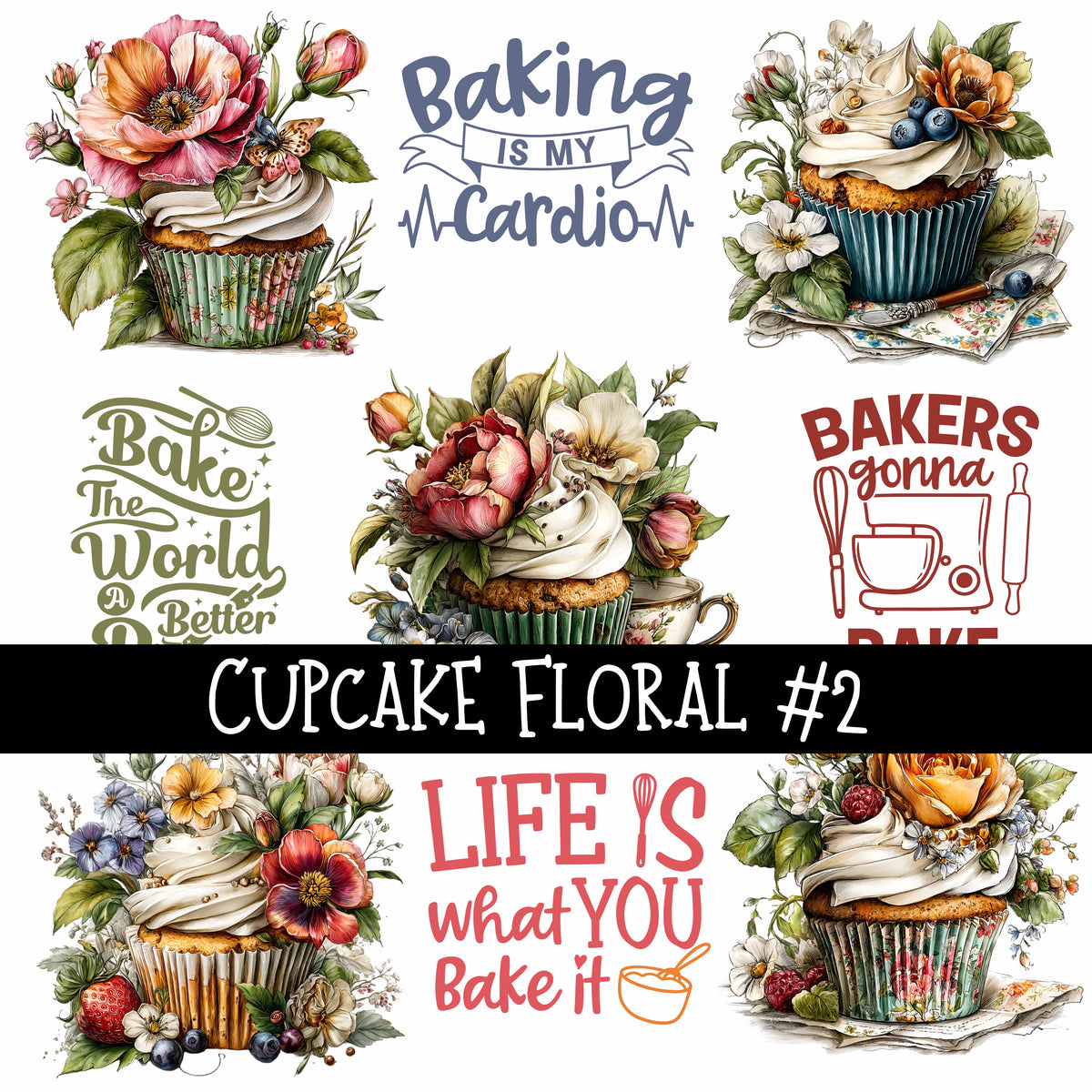 Cupcake Floral Collection UV Decal sheets 2 to choose from