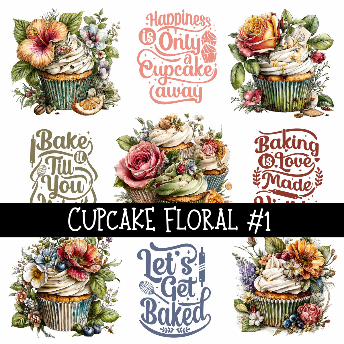 Cupcake Floral Collection UV Decal sheets 2 to choose from