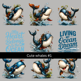 Cute Whales UV DTF Decal sheets