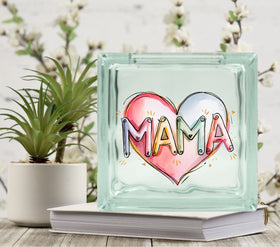 Rainbow Mama Heart Glass Block Decal