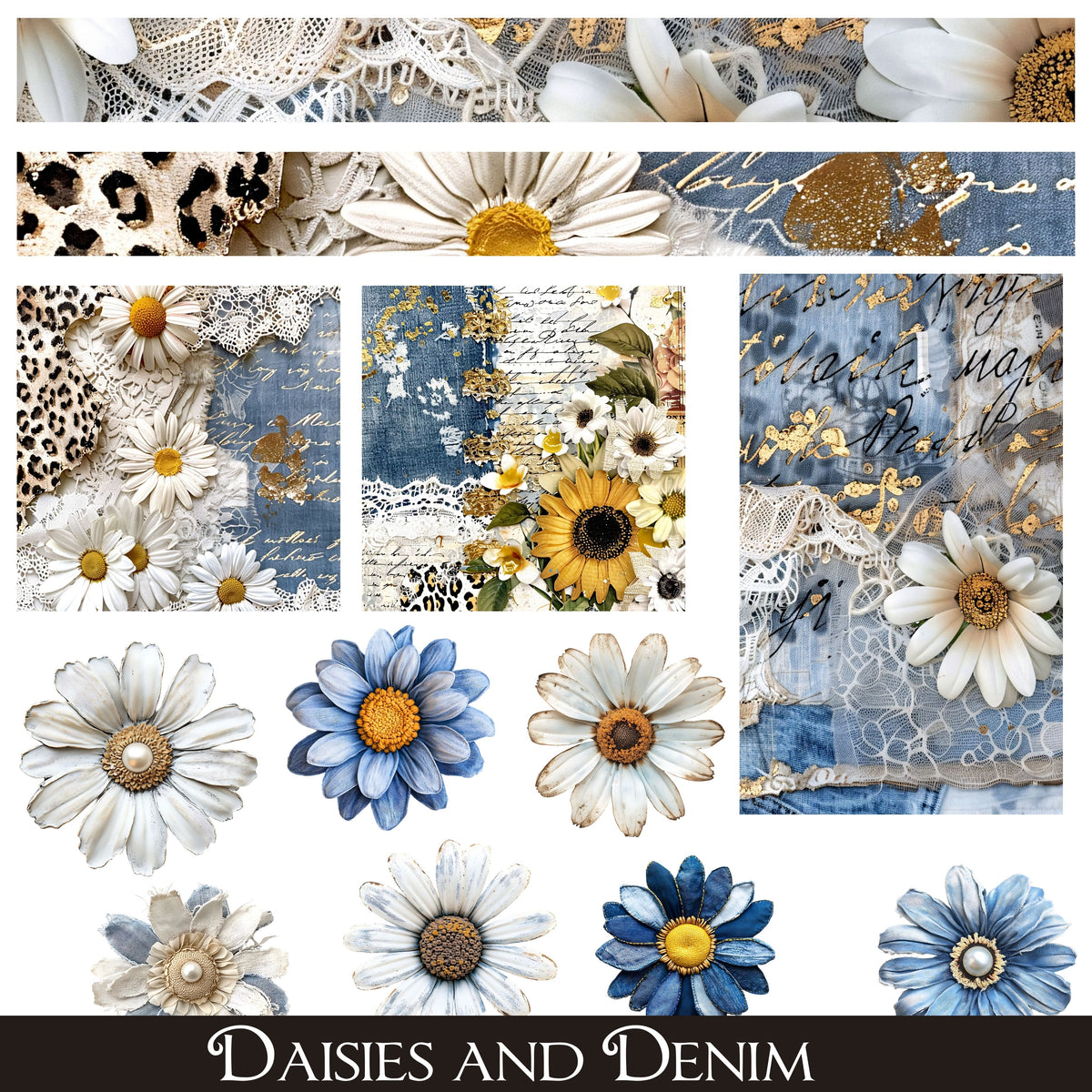 Daisies and Denim UV DTF Decal Sheets