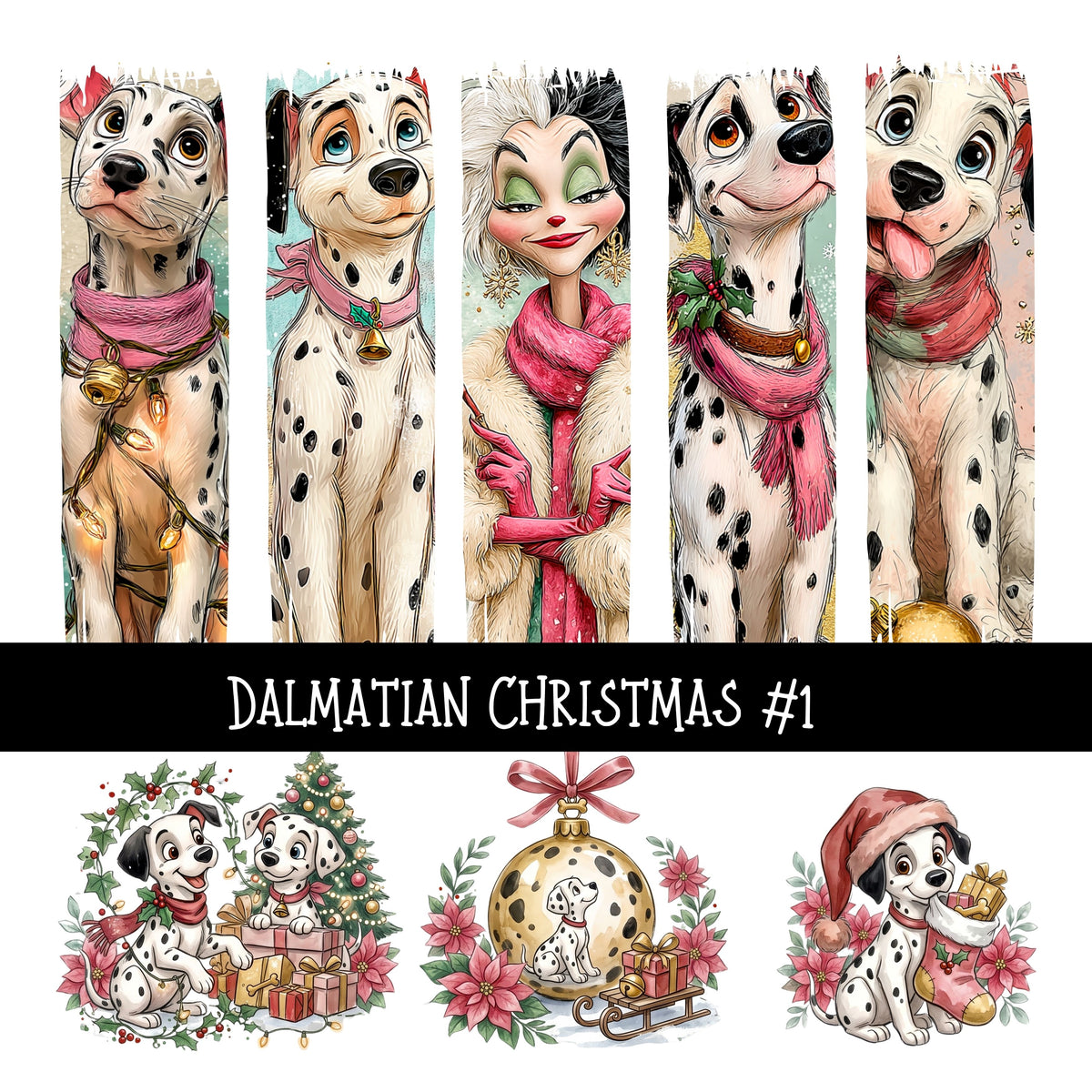 Dalmatian Christmas Torn Pages UV DTF Decal sheets 5 Designs available
