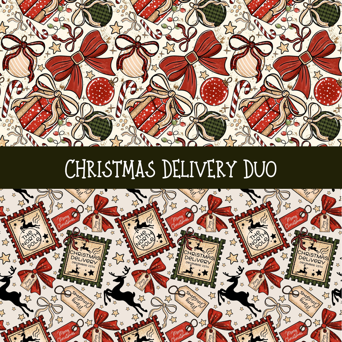 Christmas Delivery Duo precut vinyl sheet- 2 coordinating patterns on one sheet