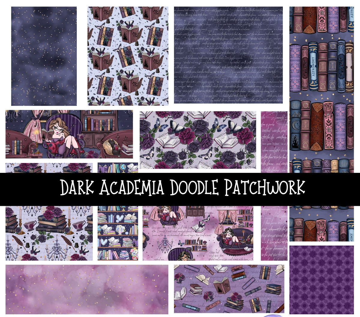 Dark Academia Doodle Patchwork Set