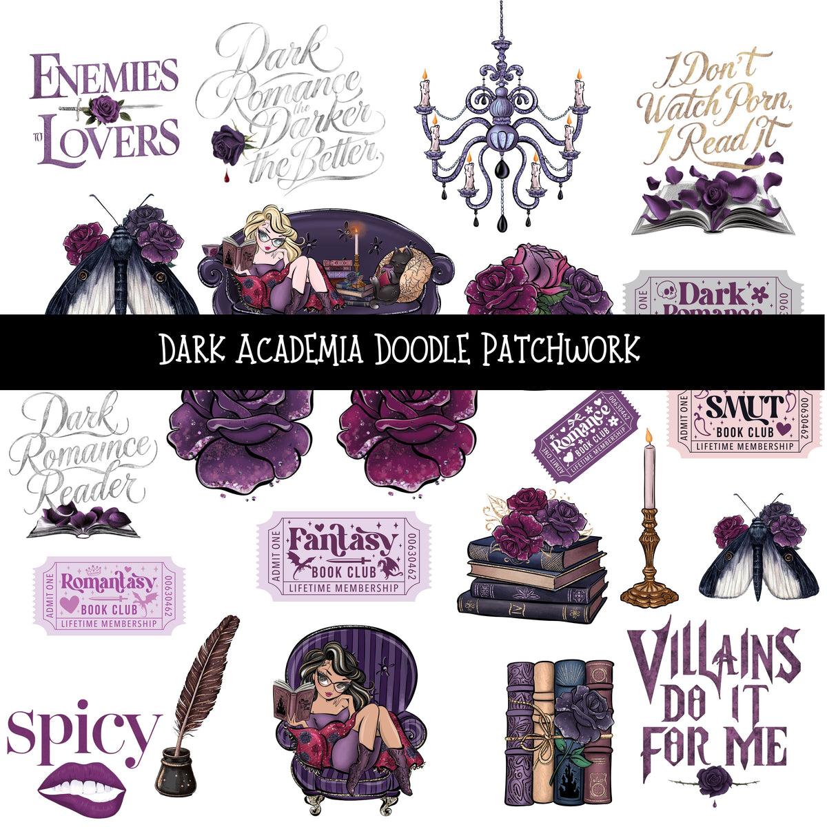 Dark Academia Doodle Patchwork Set