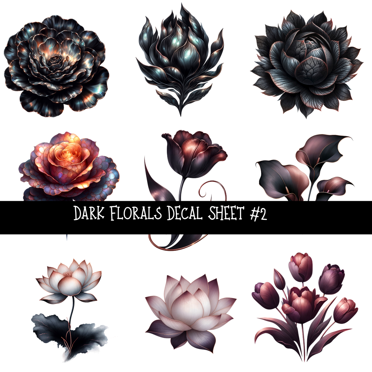 Dark Florals - UV DTF Decal sheets
