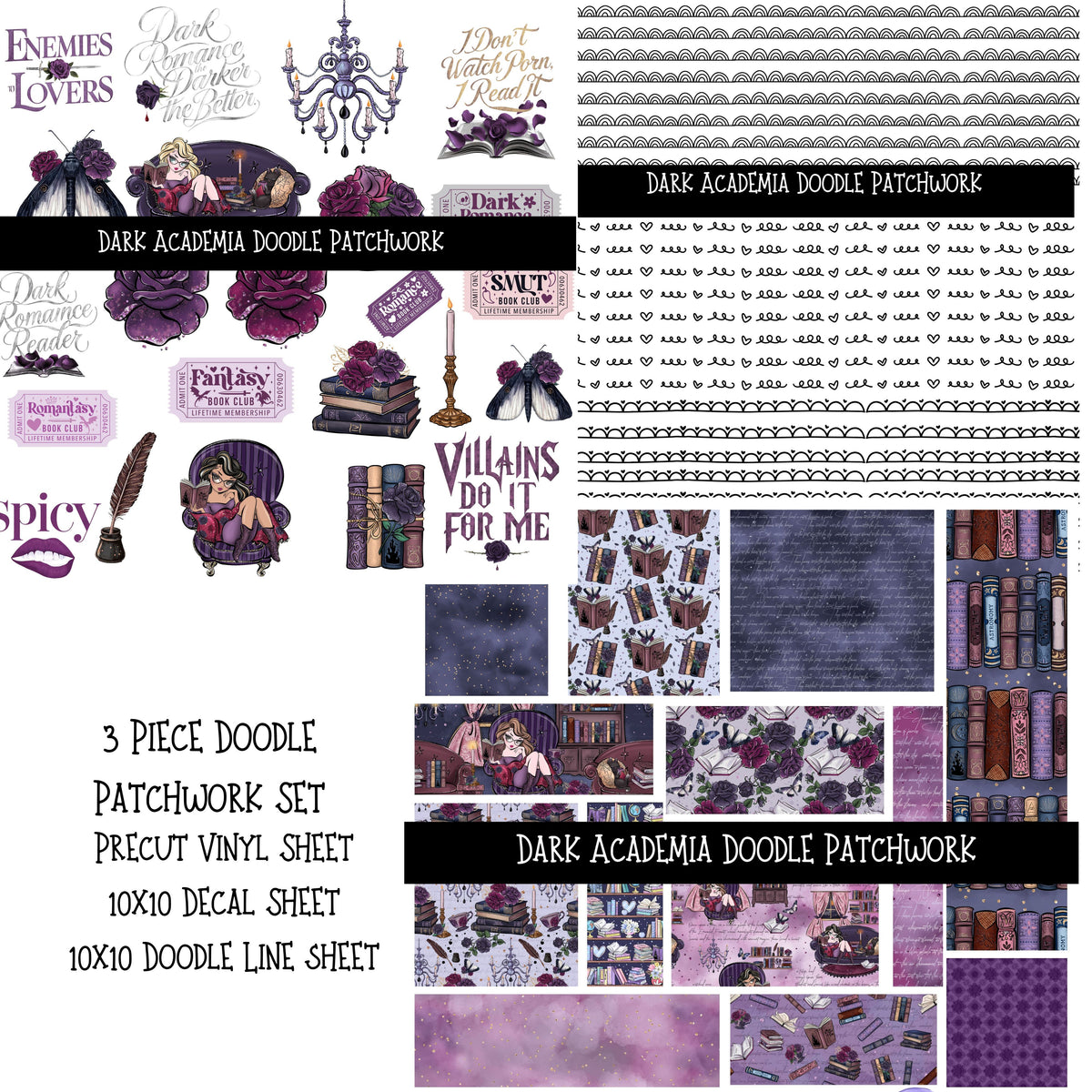 Dark Academia Doodle Patchwork Set