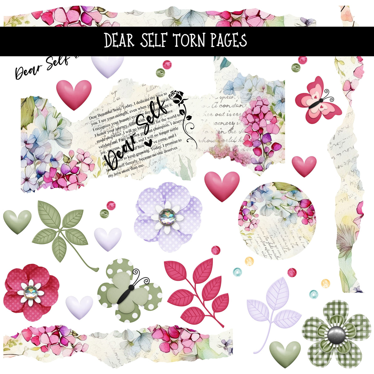 Dear Self Torn pages UV DTF Decal sheets
