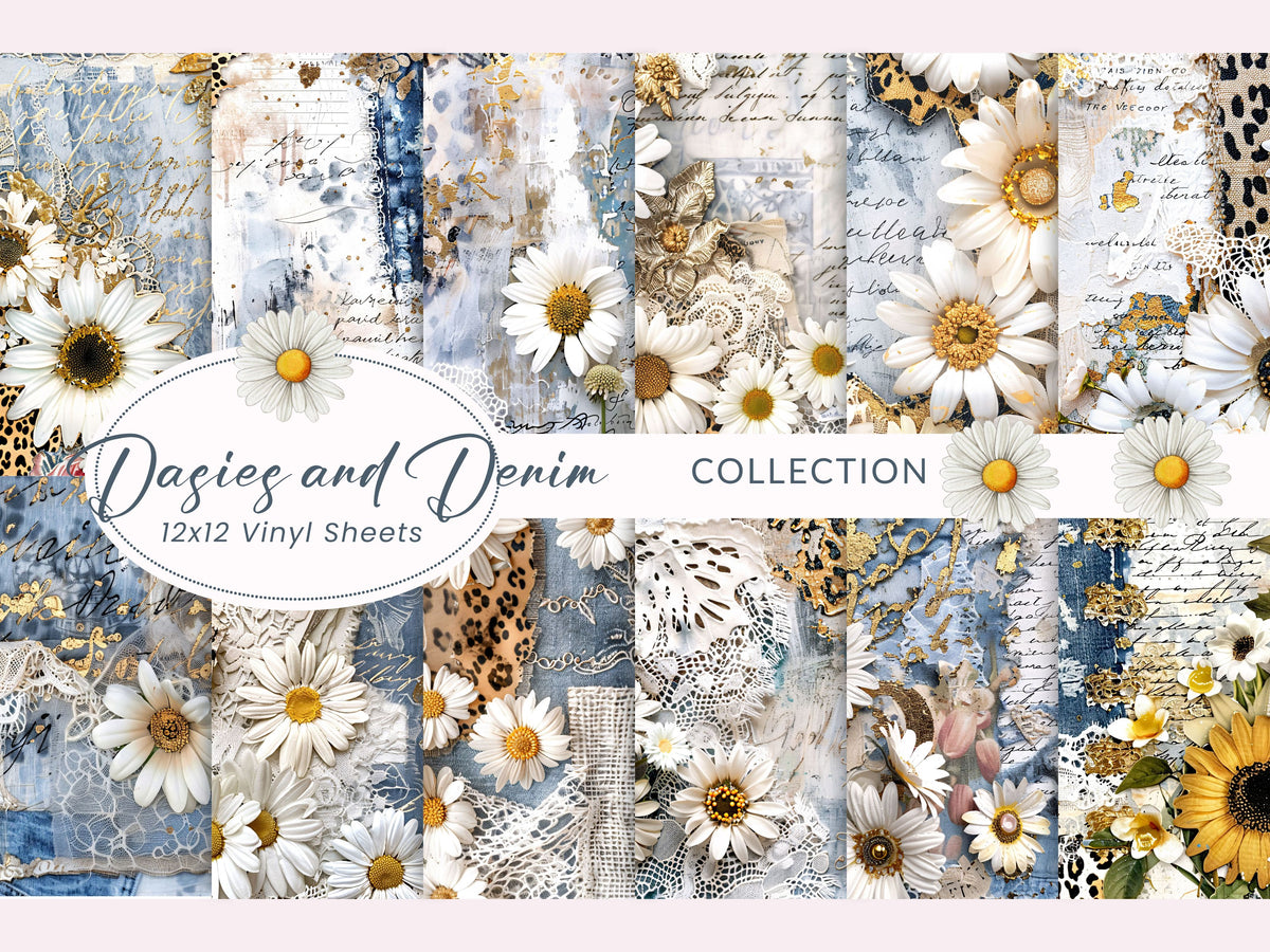 Daisies and Denim Collection 12x12 Vinyl Sheets- 12 Designs Available