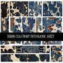 Denim Cow Print Patchwork precut vinyl sheet available in 12x12 or 6x6 sizes