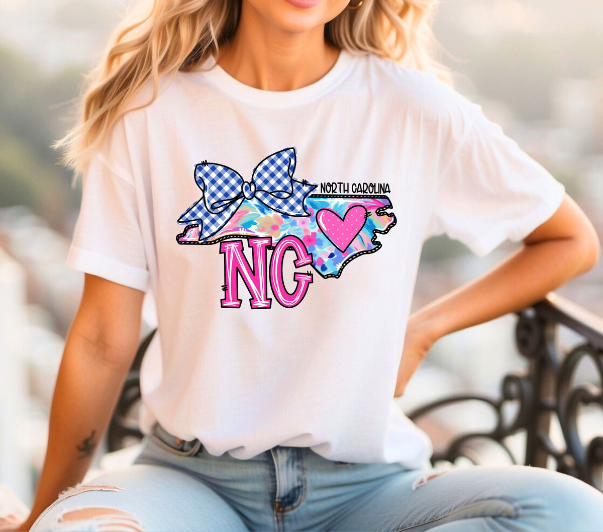 North Carolina Doodle Map DTF Transfers