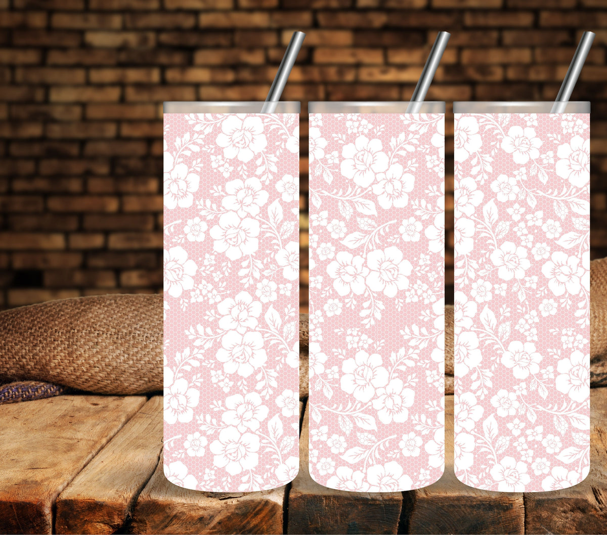 White Floral Lace Pattern 1  UV DTF tumbler wraps 20oz