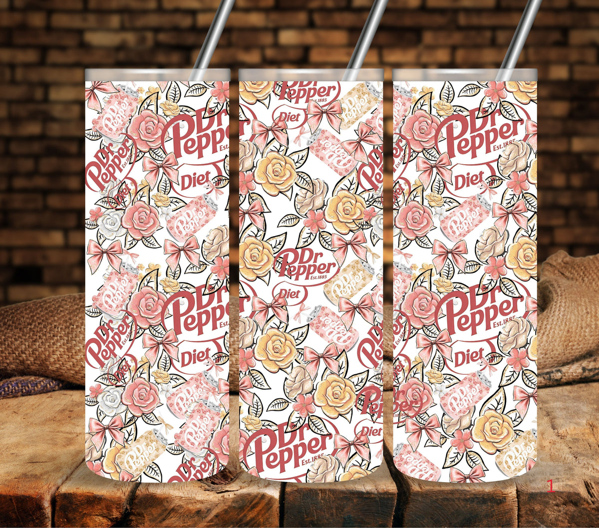 Diet Pepper Floral Vinyl tumbler wraps (