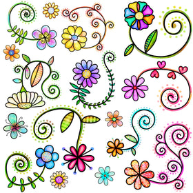 Doodle Flowers #1 UV DTF Decal sheet