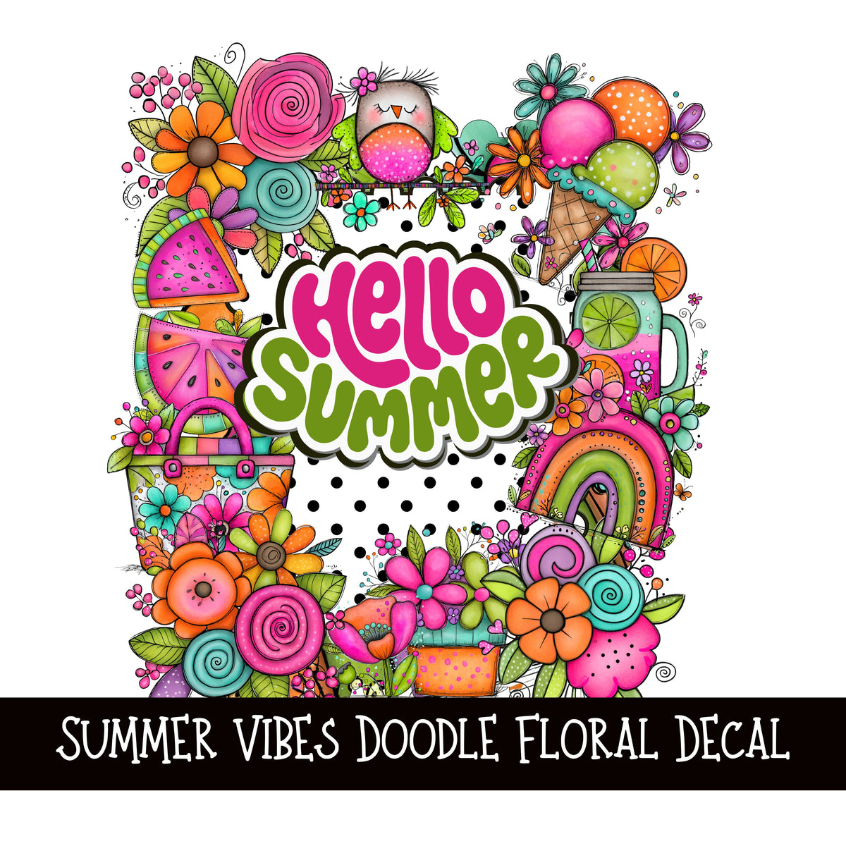 Hello Summer Doodle Flower Decal  UV DTF Decal