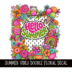 Hello Summer Doodle Flower Decal  UV DTF Decal