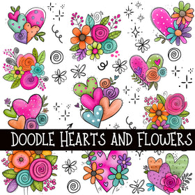 Doodle Hearts and Flowers UV DTF Decal sheets
