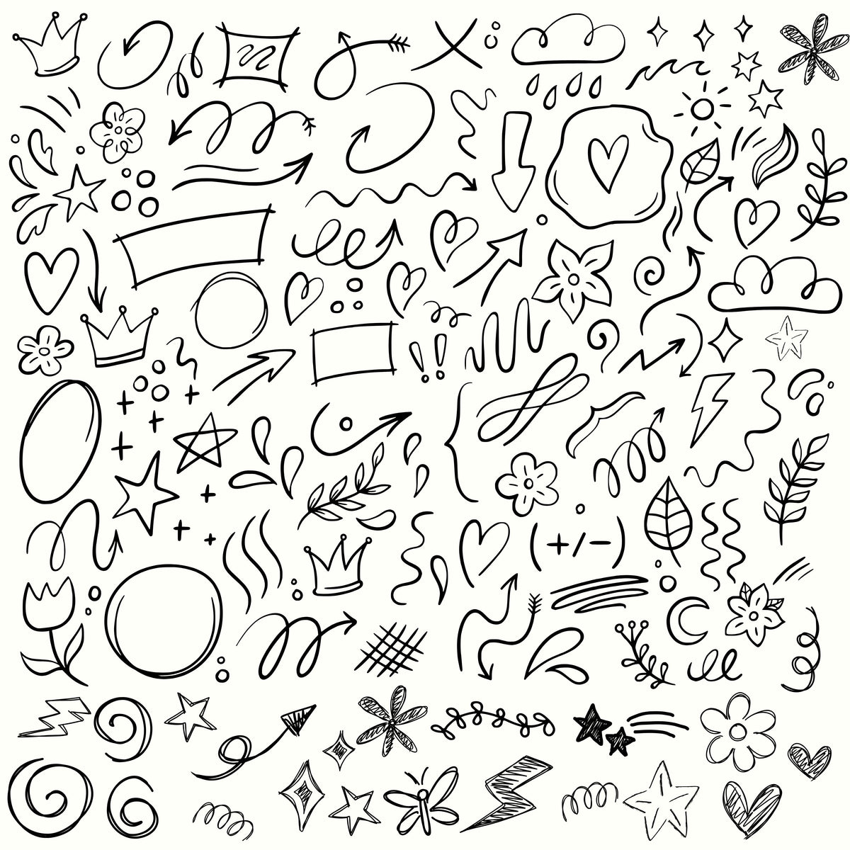 Doodle sketch element sheets  UV DTF Decal sheet 2 colors