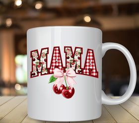 Mama cherry coquette bow black outline UV DTF Decals