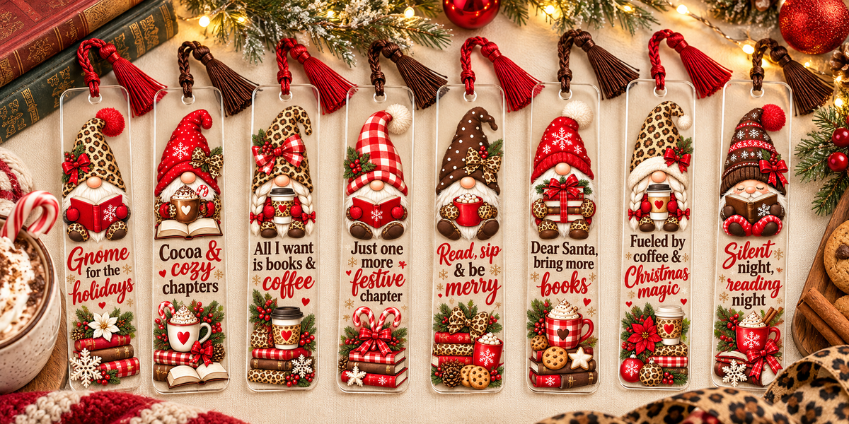 Christmas Gnomes Bookmark UV DTF Decal sheet- 8 Designs