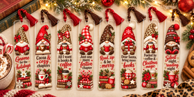Christmas Gnomes Bookmark UV DTF Decal sheet- 8 Designs