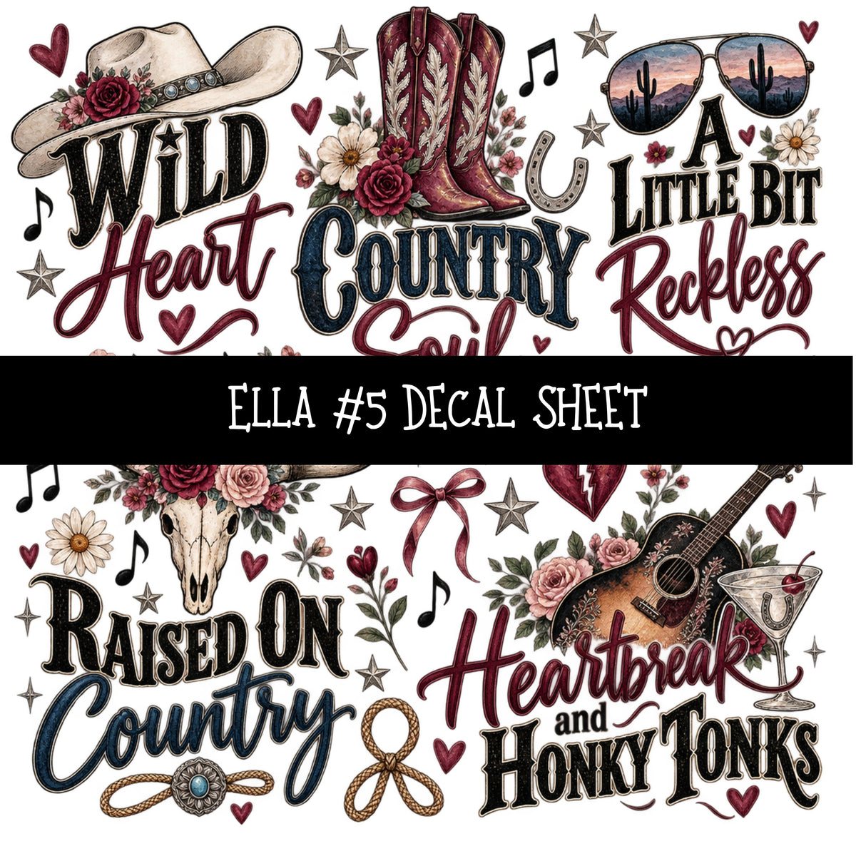 Ella UV DTF Decal sheets 12 Designs available