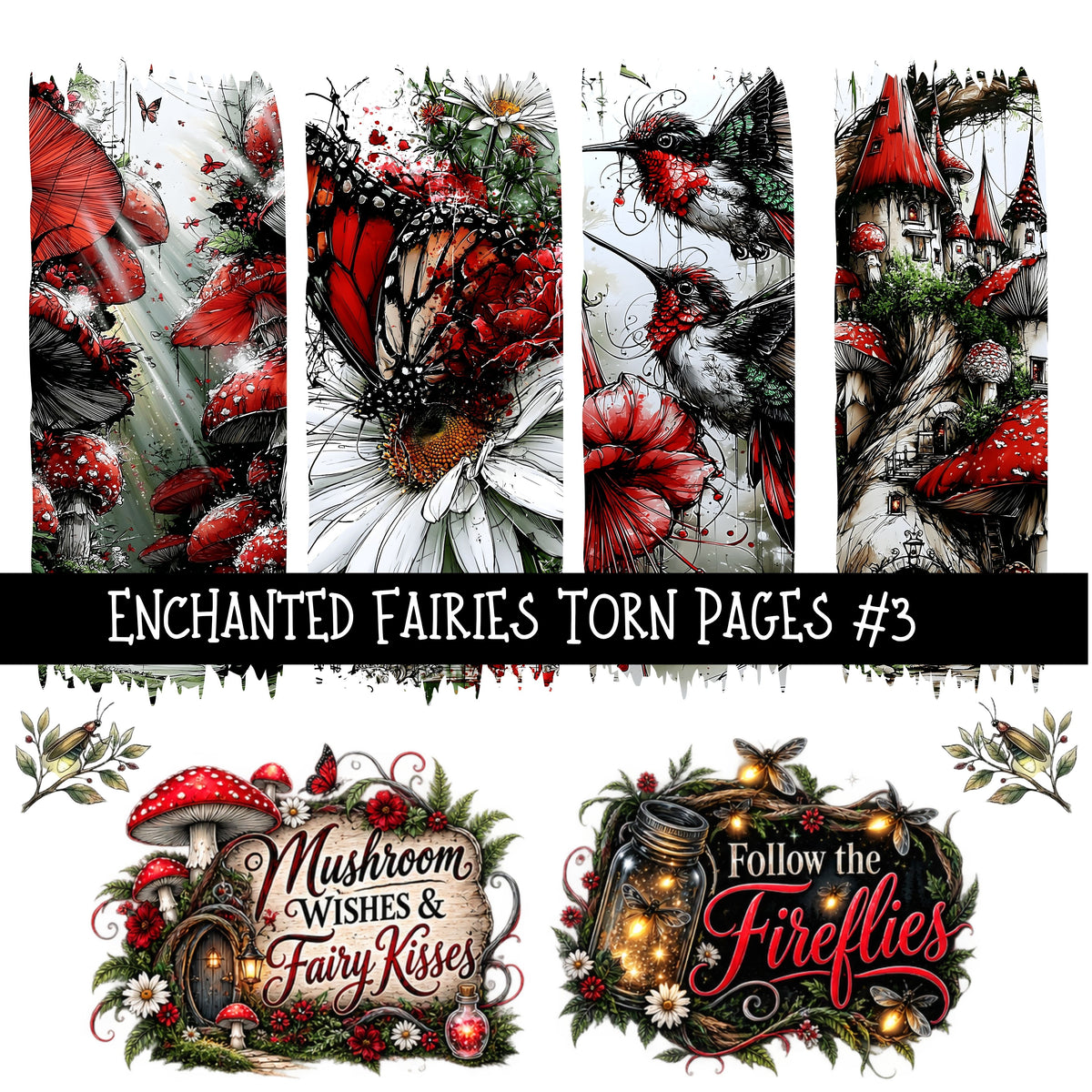 Enchanted Fairies Torn Pages UV DTF Decal sheets 9 Designs available