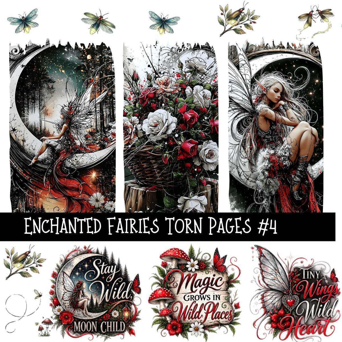 Enchanted Fairies Torn Pages UV DTF Decal sheets 9 Designs available