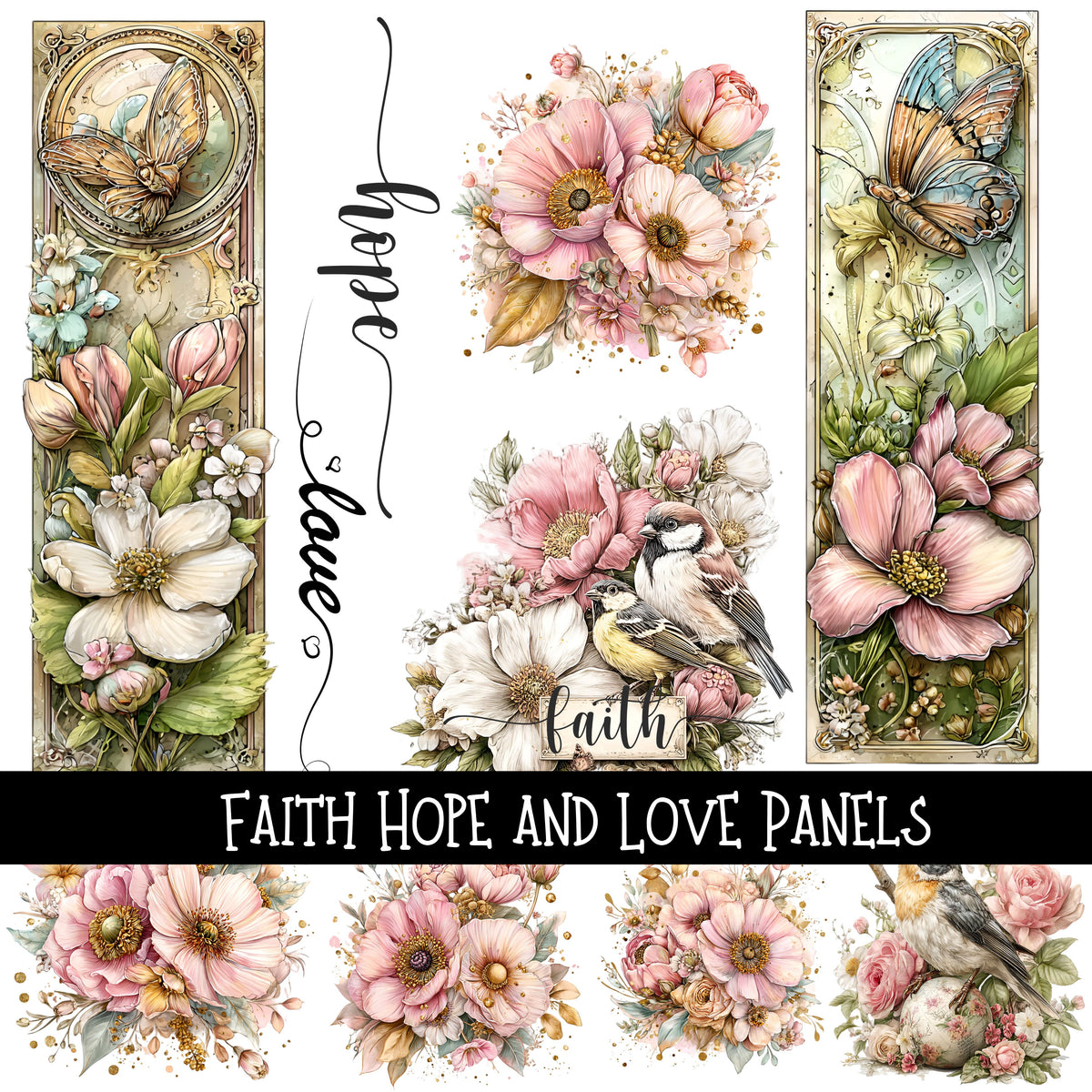 Faith Hope and Love panels UV DTF Decal sheets