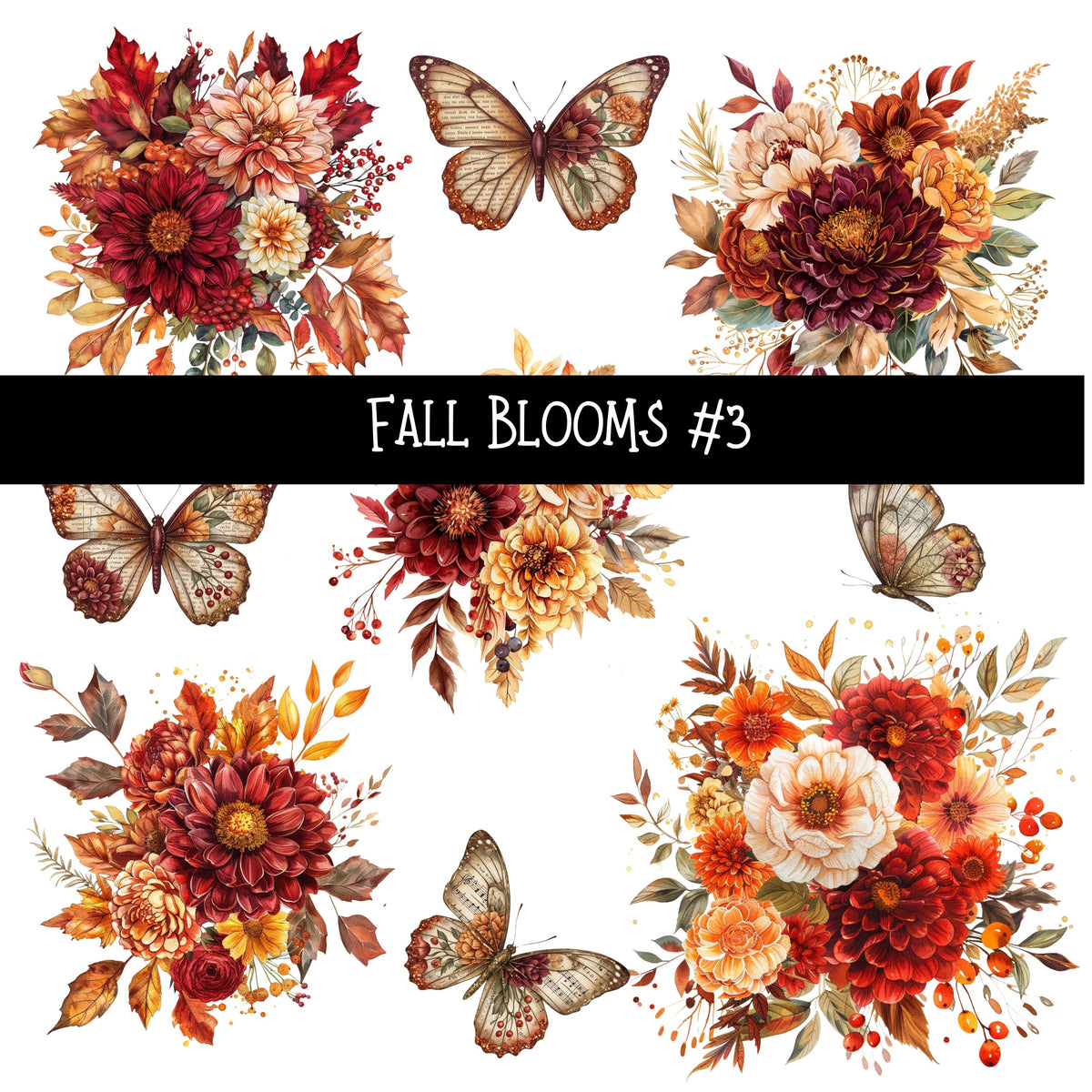 Fall Blooms Torn Pages UV DTF Decal sheets 7 Designs available
