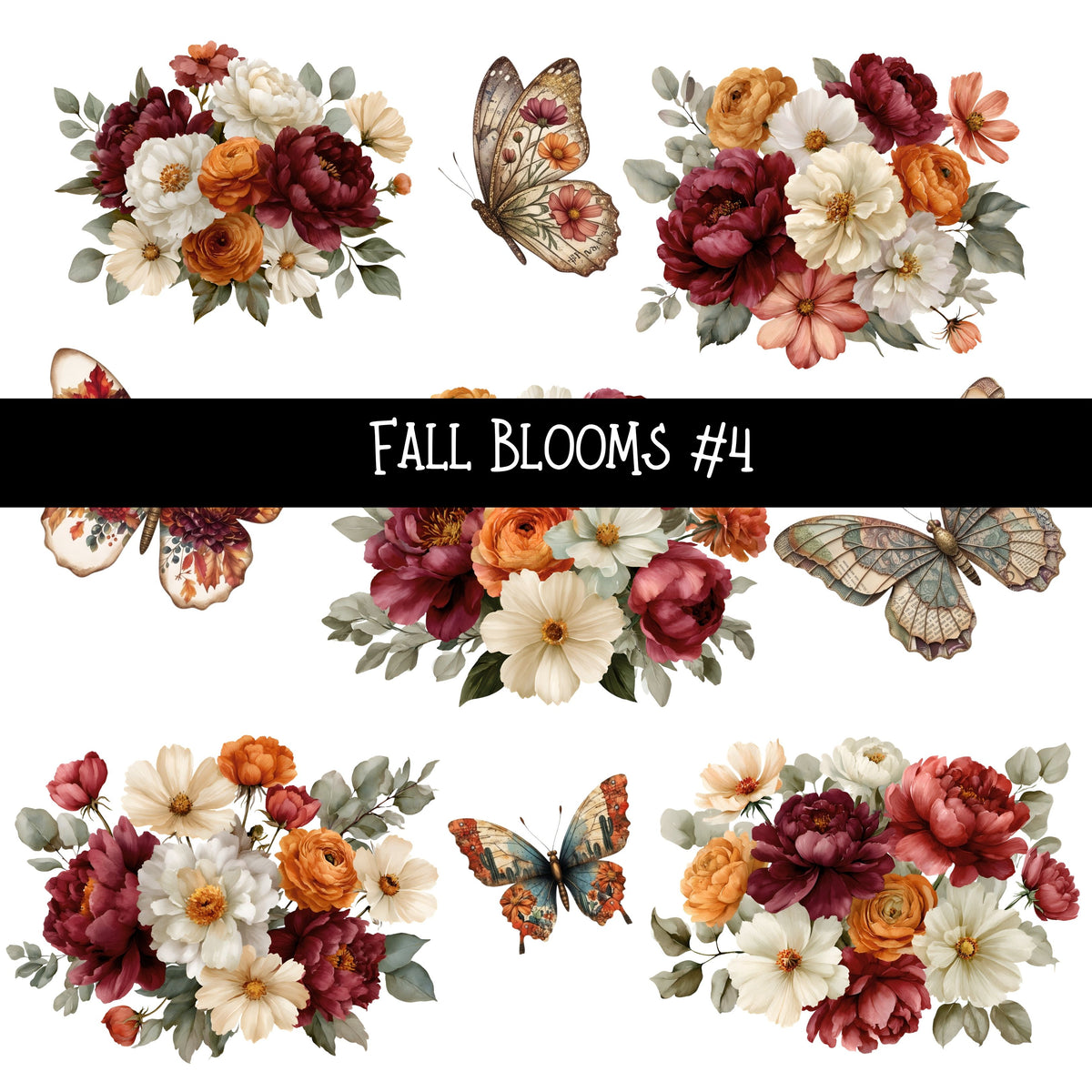 Fall Blooms Torn Pages UV DTF Decal sheets 7 Designs available