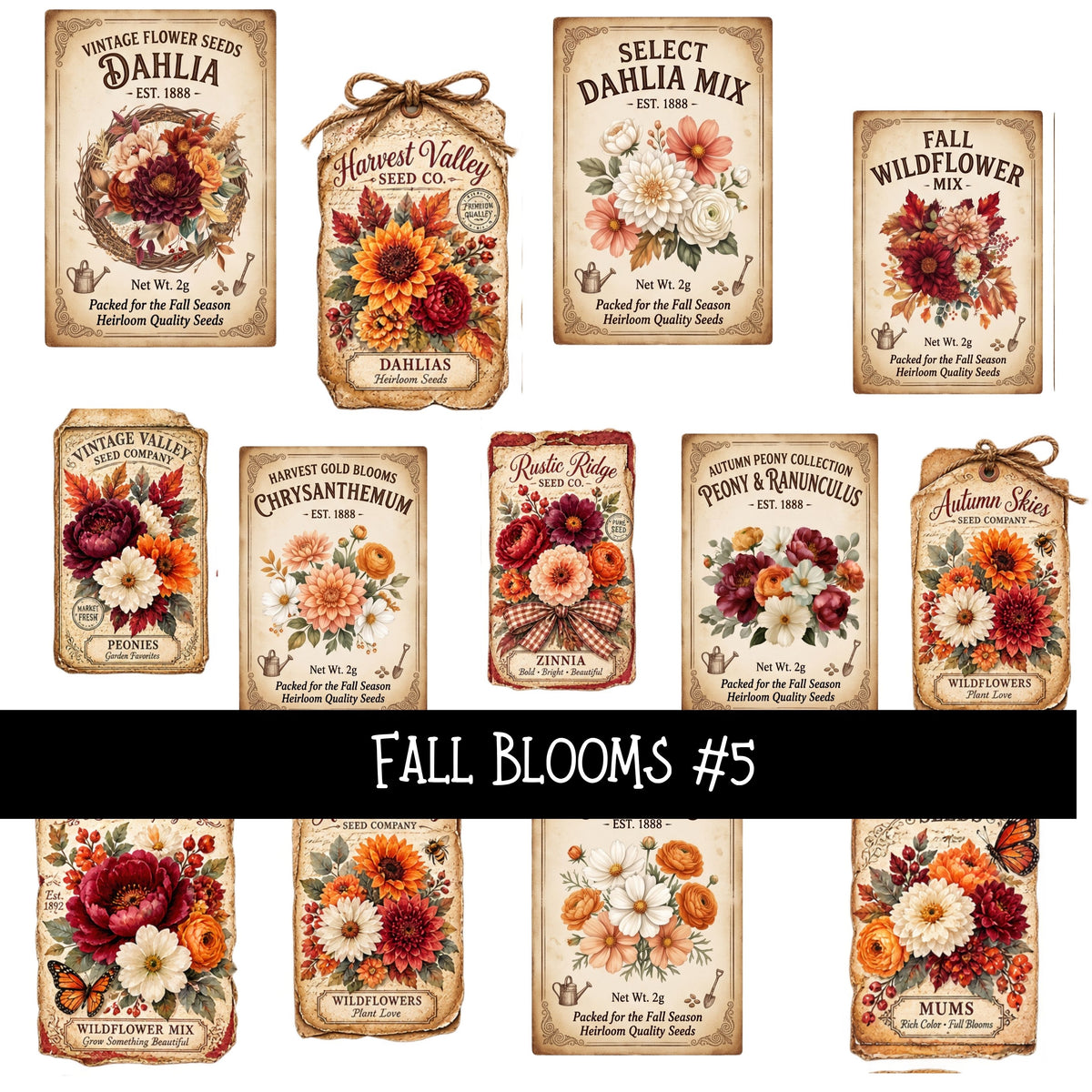 Fall Blooms Torn Pages UV DTF Decal sheets 7 Designs available