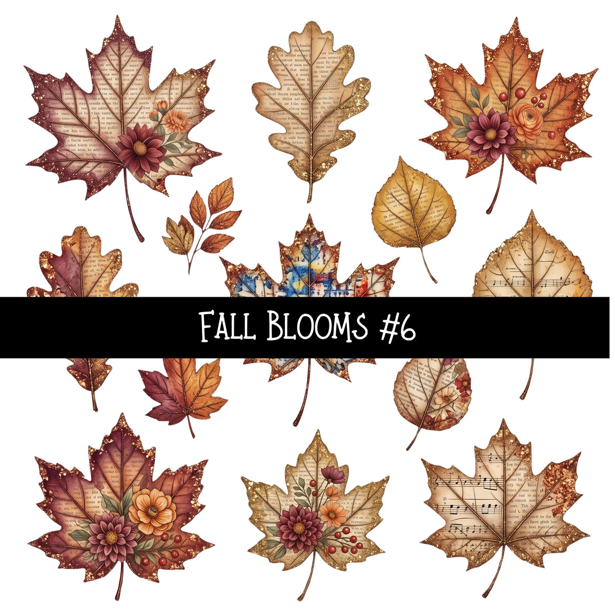 Fall Blooms Torn Pages UV DTF Decal sheets 7 Designs available