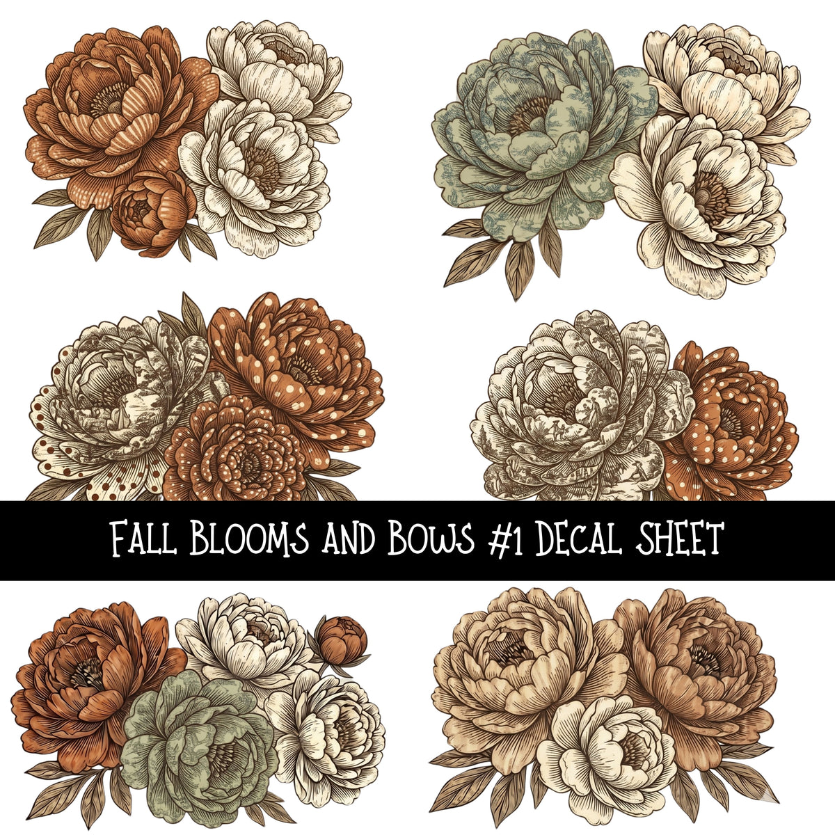 Fall Blooms and Bows UV DTF Decal sheets 3 designs available