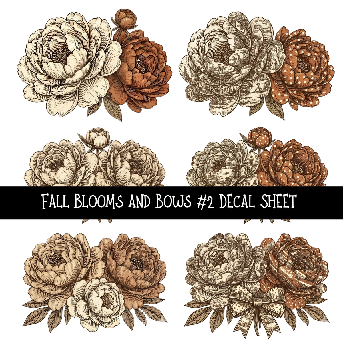 Fall Blooms and Bows UV DTF Decal sheets 3 designs available