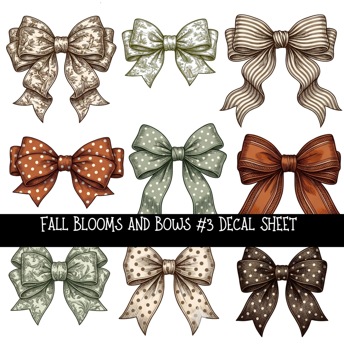 Fall Blooms and Bows UV DTF Decal sheets 3 designs available