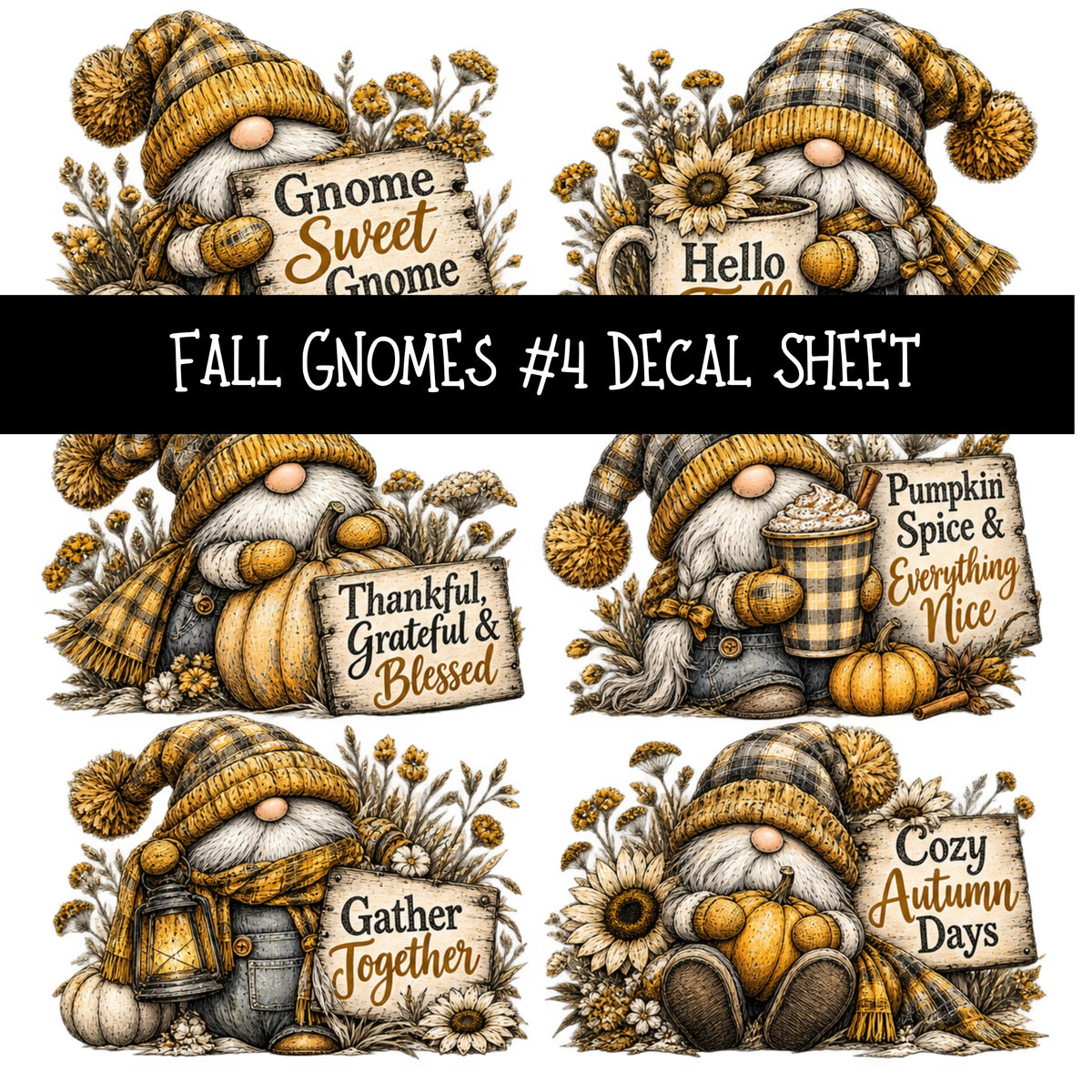 Fall Gnomes UV DTF Decal sheets 13 Designs available