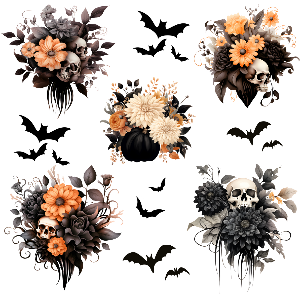 Fall Skulls and flowers UV DTF Decal sheet