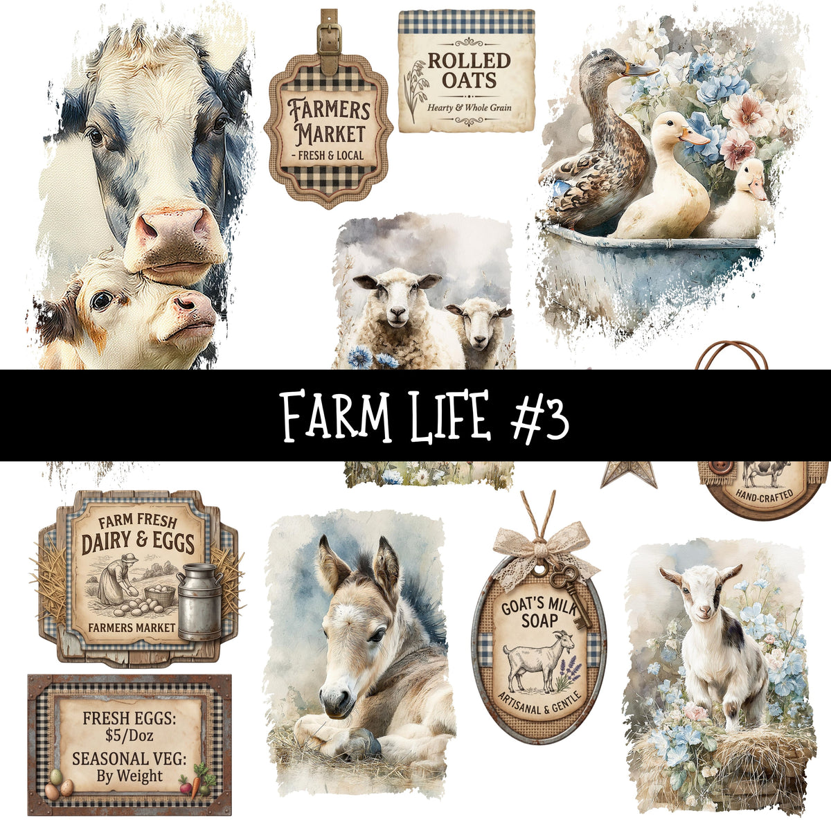 Farm Life torn Pages UV DTF Decal sheets 3 designs available