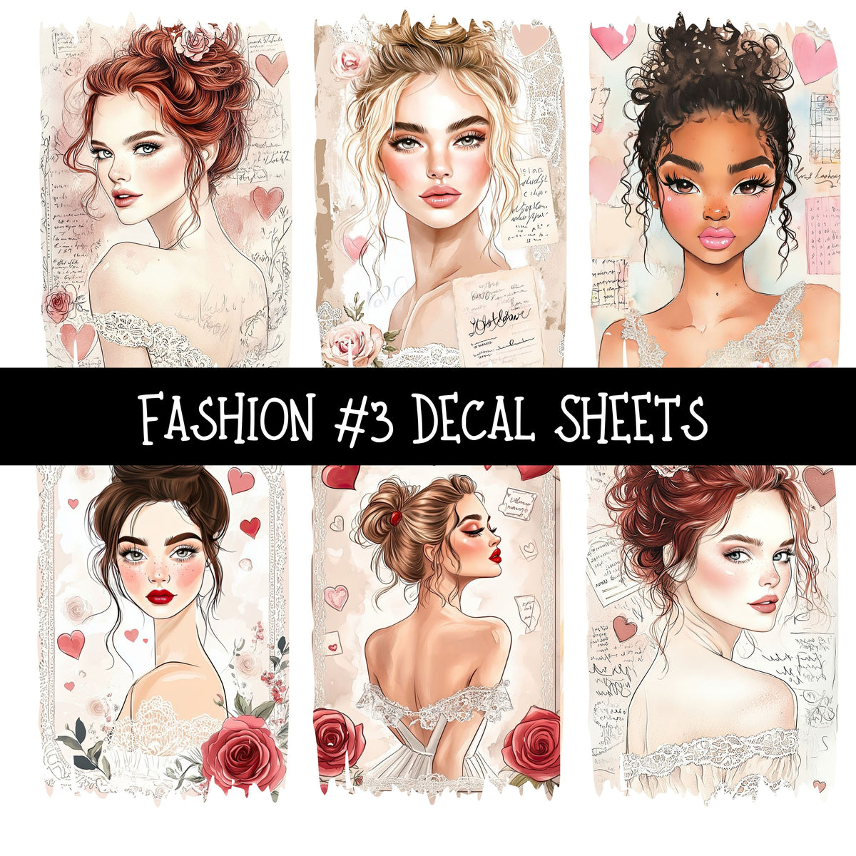 Fashion Torn Pages UV DTF Decal sheets 8 Designs available