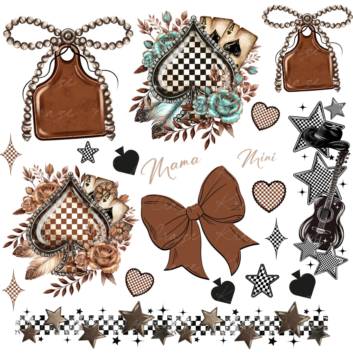 Feather and Spades Western Decal Sheet UV DTF Decal accent Sheet 10x10