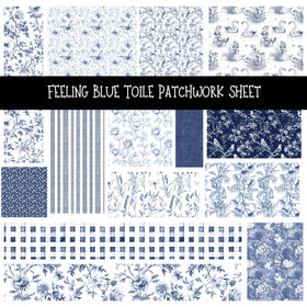 Feeling Blue Toile Patchwork precut vinyl sheet available in 12x12 or 6x6 sizes
