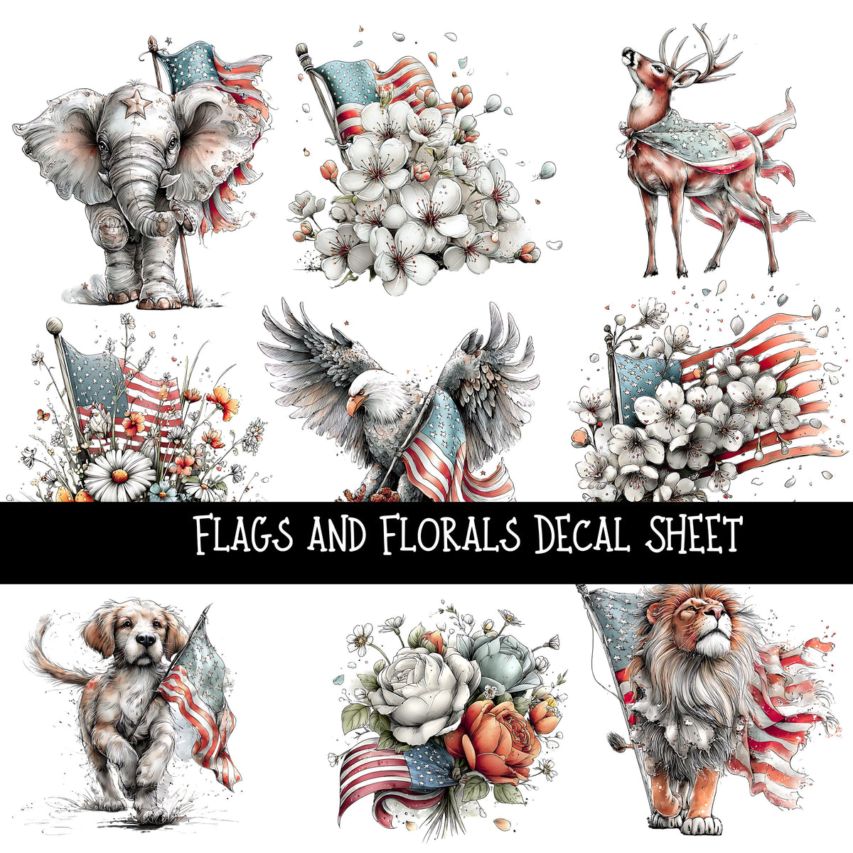 Flags and Florals UV DTF Decal sheets