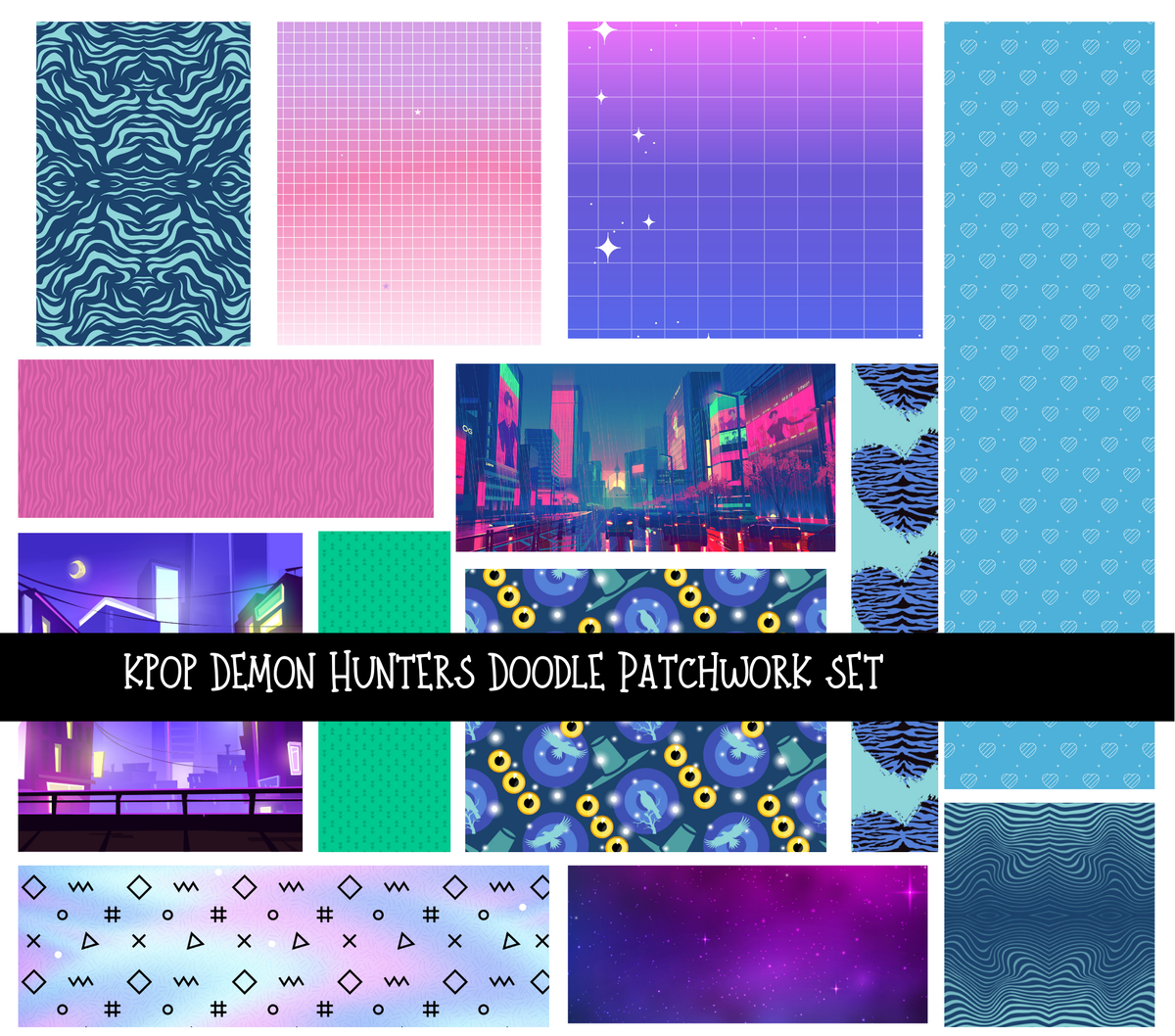 Kpop Demon Hunters Doodle Patchwork Set