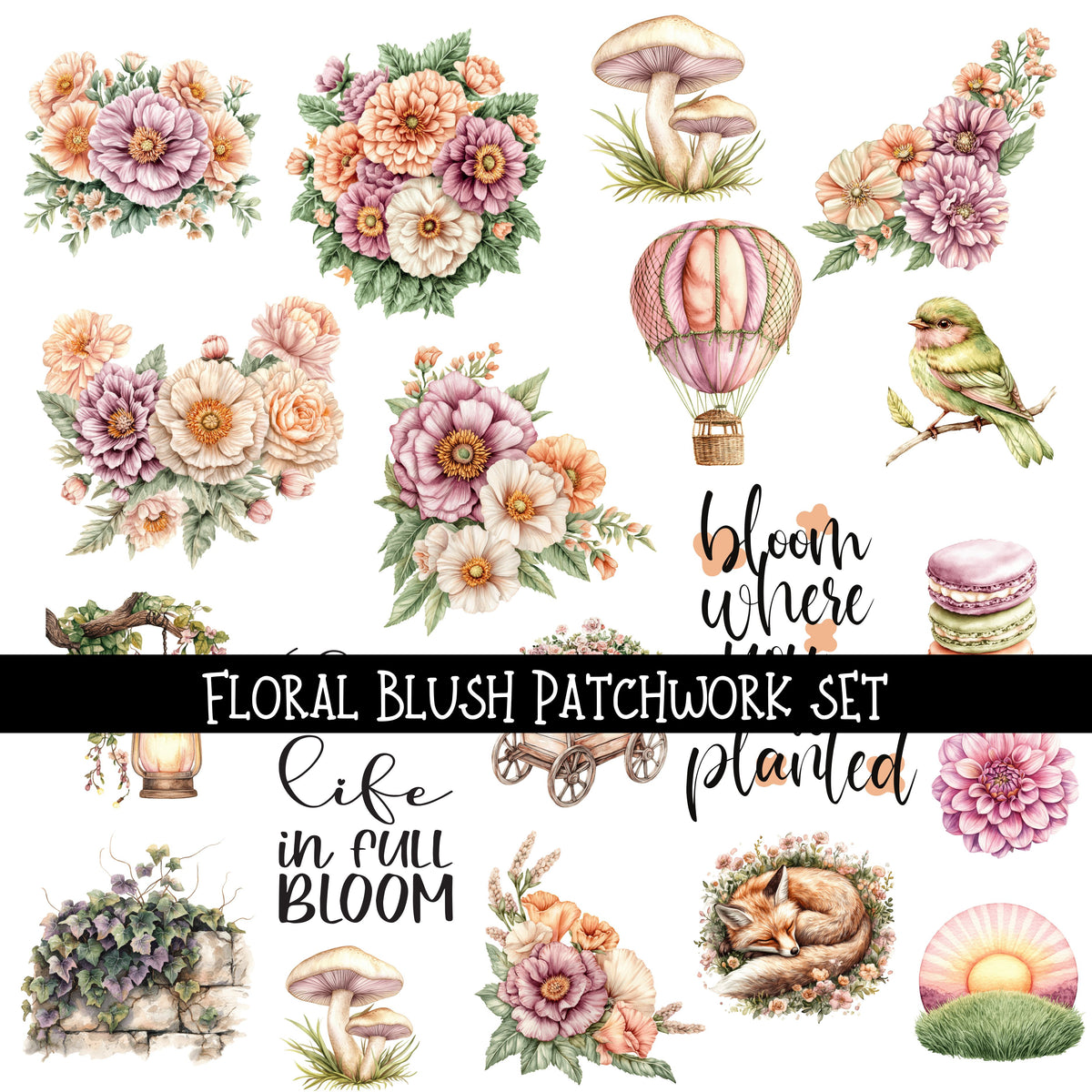 Floral Blush Doodle Patchwork Set