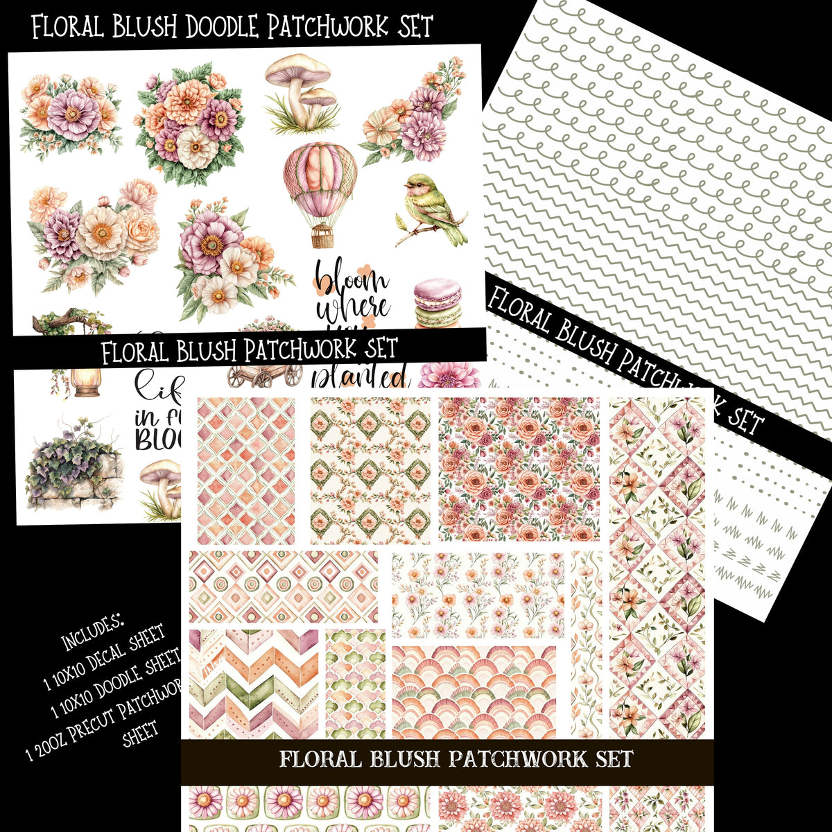 Floral Blush Doodle Patchwork Set
