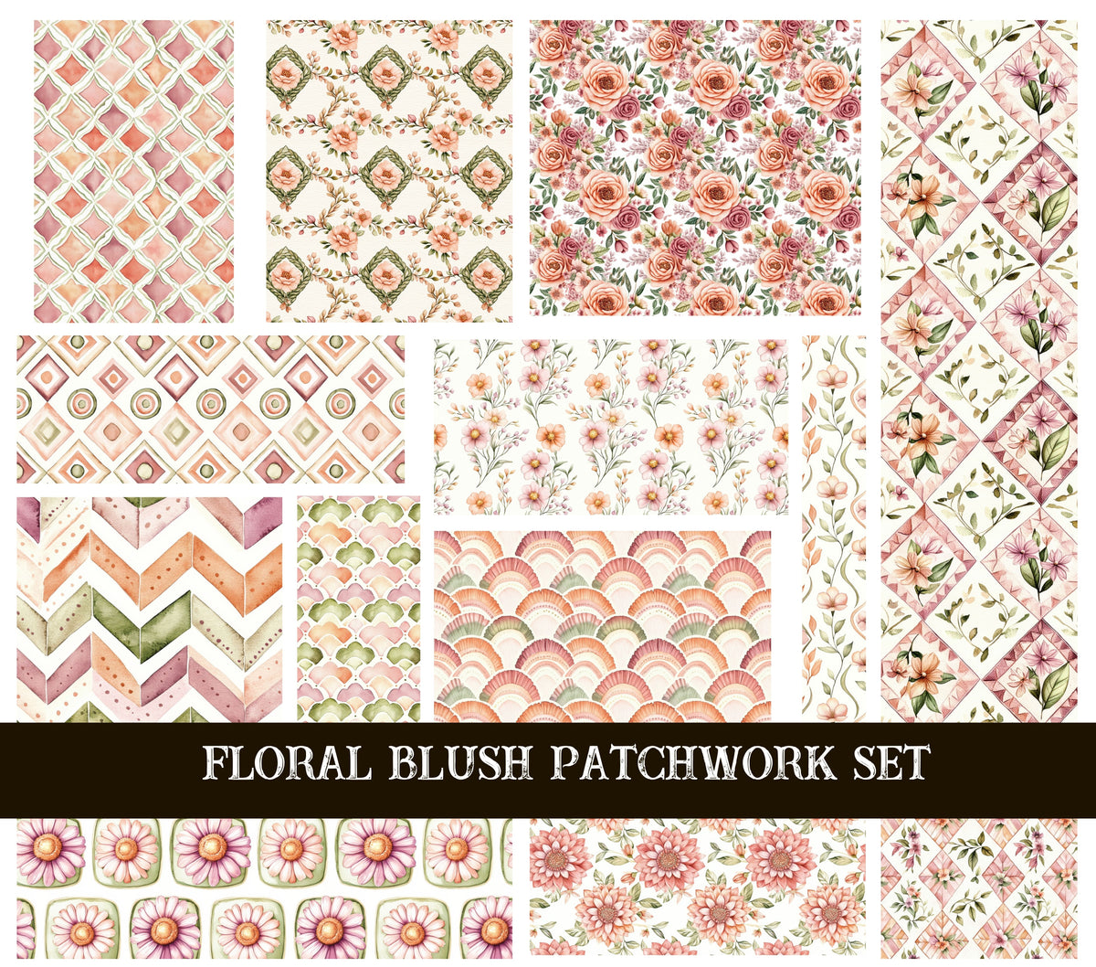 Floral Blush Doodle Patchwork Set